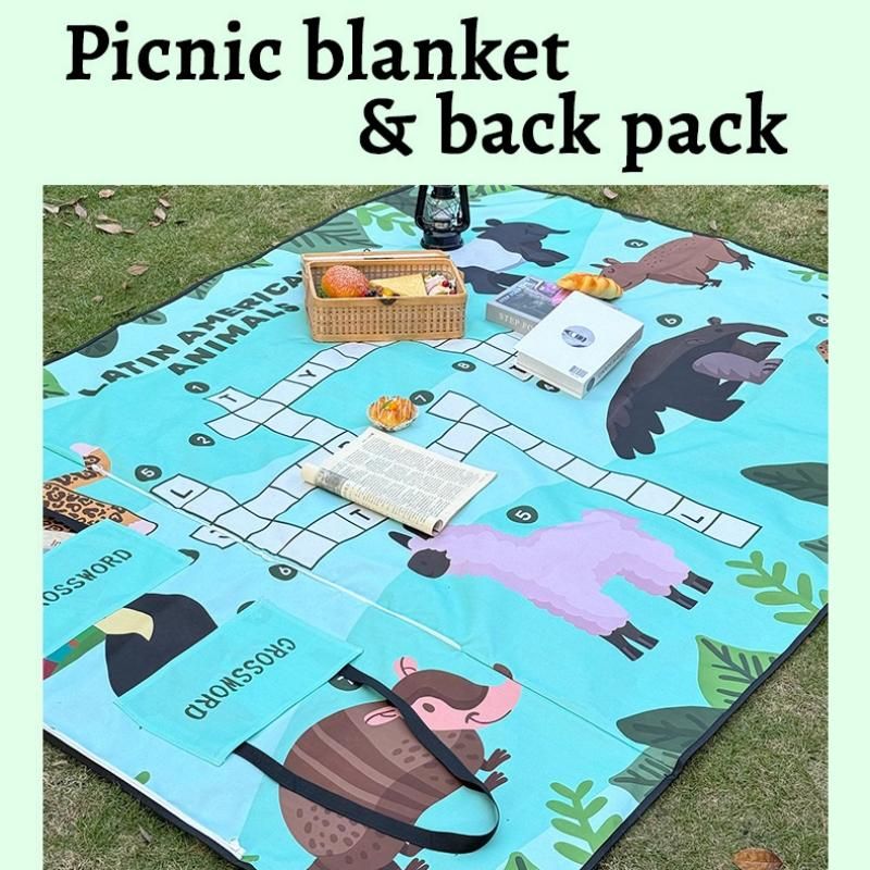 Pink 2-in-1 Oxford Picnic Blanket and Shoulder Bag(150*200cm) - Foldable Outdoor Mat with Storage Pockets, Lightweight Camping Ground Sheet for Beach Park — image 2