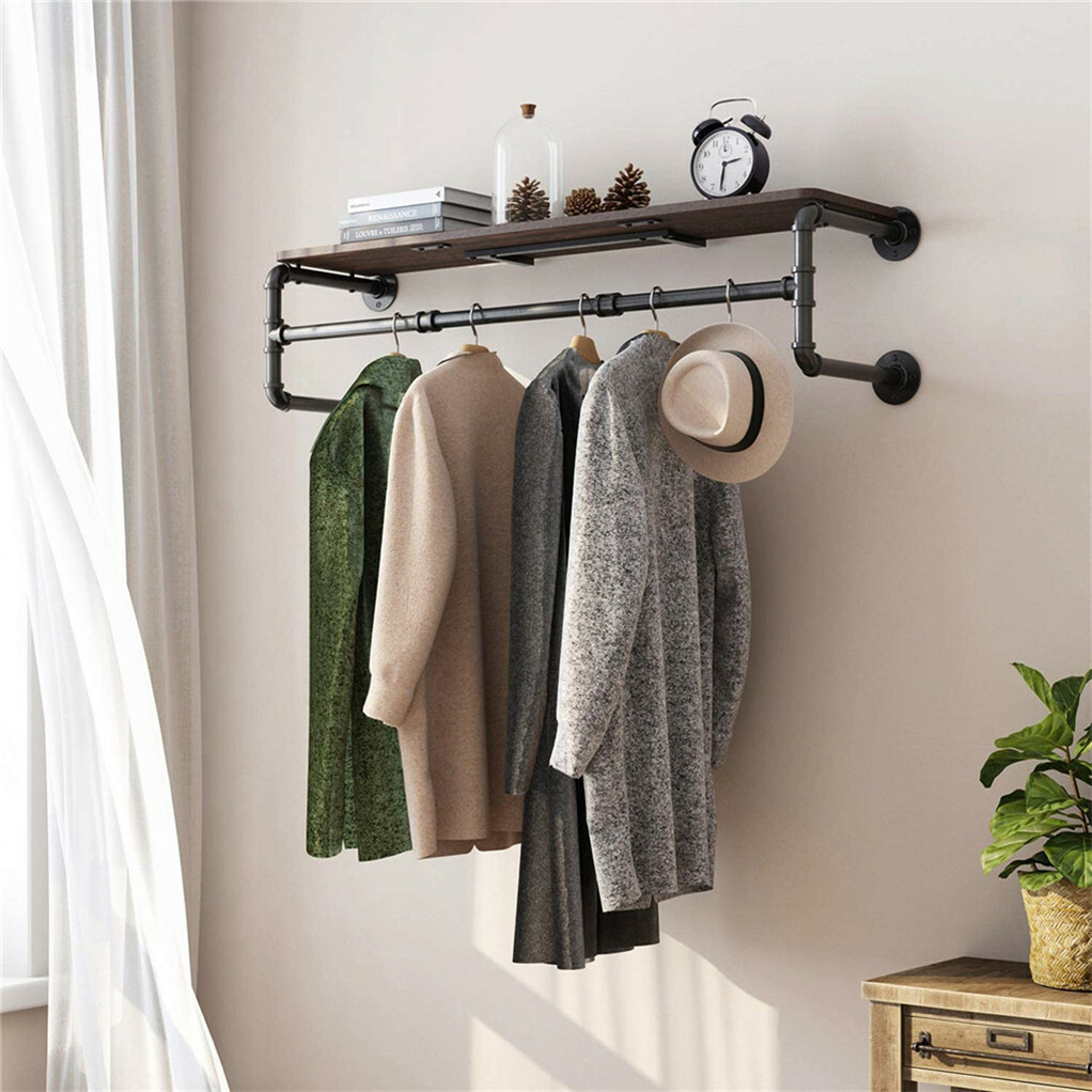 Upgraded Heavy Duty Pipe Clothes Rack Iron Garment Hanging Bar with Top Shelf โ image 4