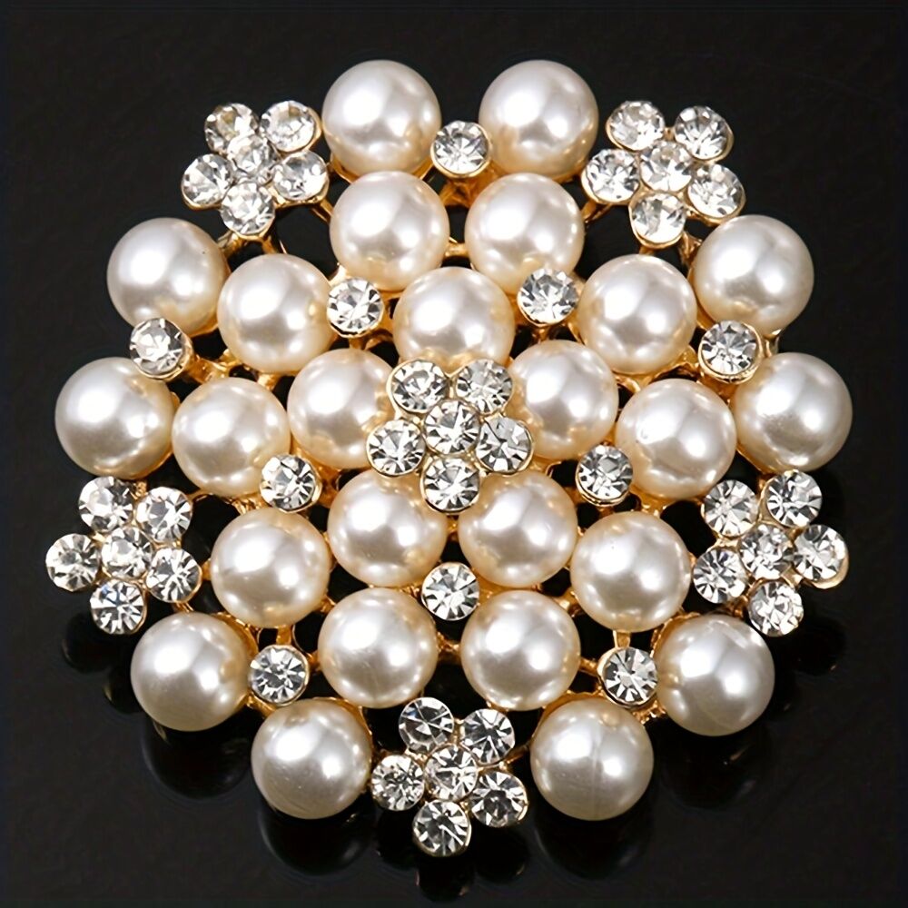Elegant Women's Pearl Brooch, Floral Crystal and Pearl Brooch for Women's Dance Party Wedding Bride Fashion Jewelry — image 2
