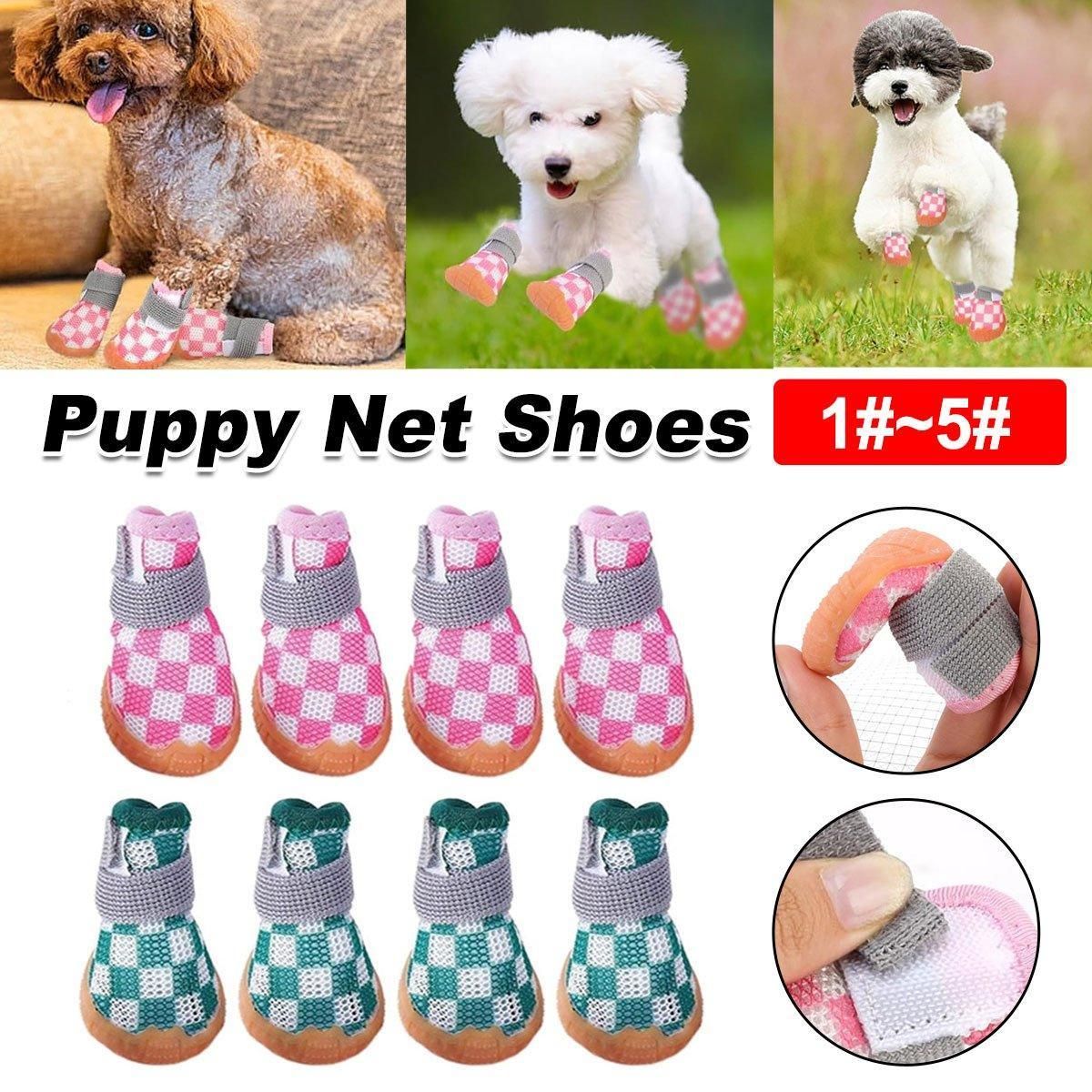 4pcs Breathable Mesh Dog Shoes Small Pets Puppy Paw Protection Summer Boots - Pink-2 β image 2