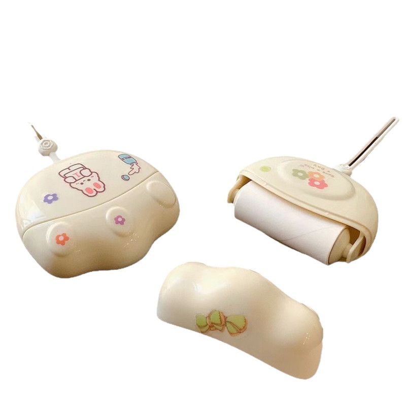 Cream Cat Paw Mini Lint Roller Portable Sticky Roller with 8 Refills
