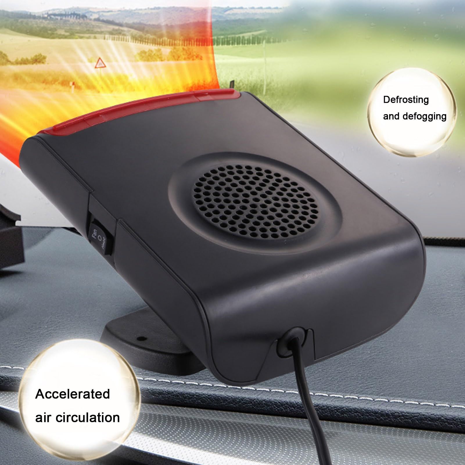 Car Heater Portable Defroster Auto-Lighting Powered 360° Rotary Base Quick Heating Space Heater Cooler Auto Windshield — image 3