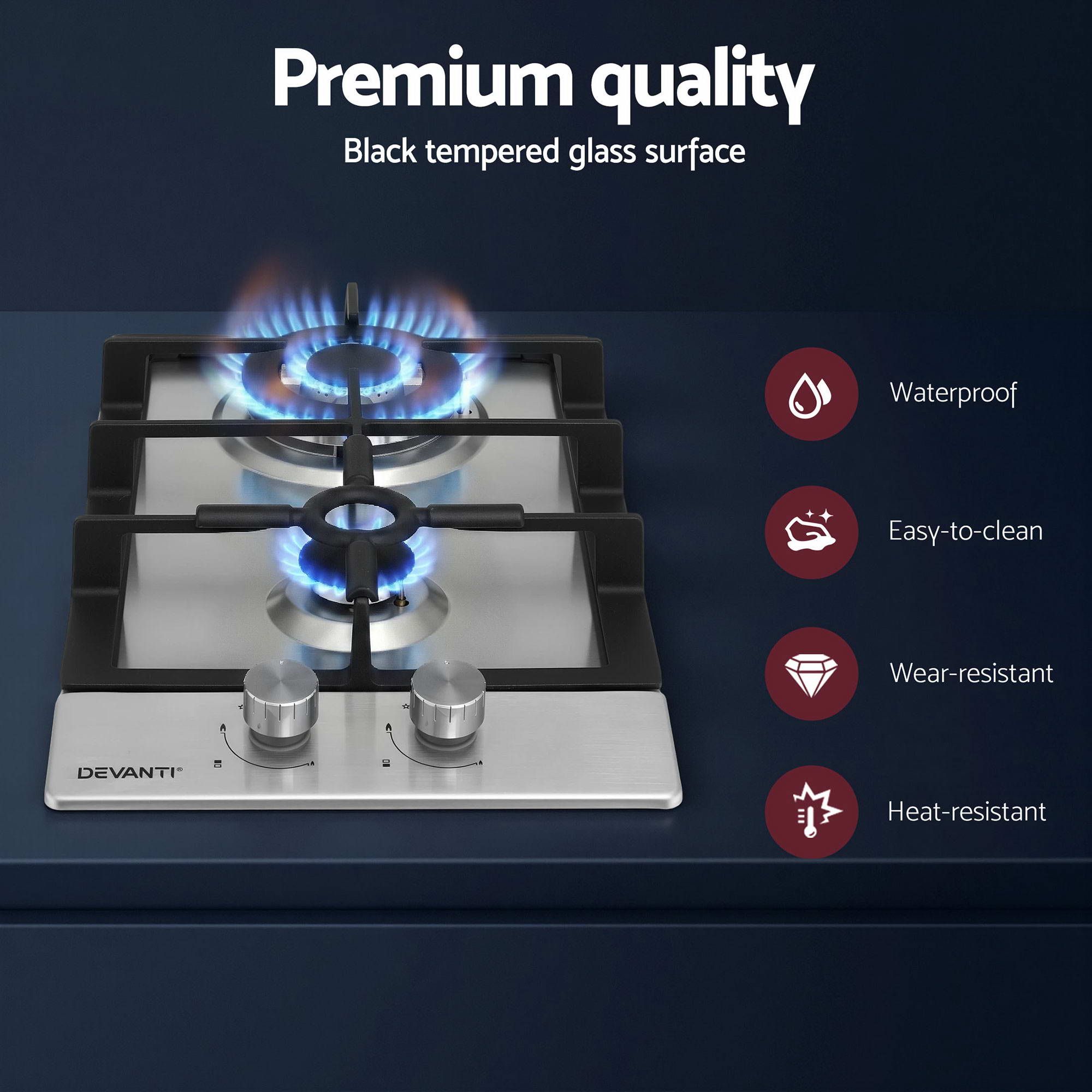 Devanti Gas Cooktop 30cm 2 Burner Silver — image 4