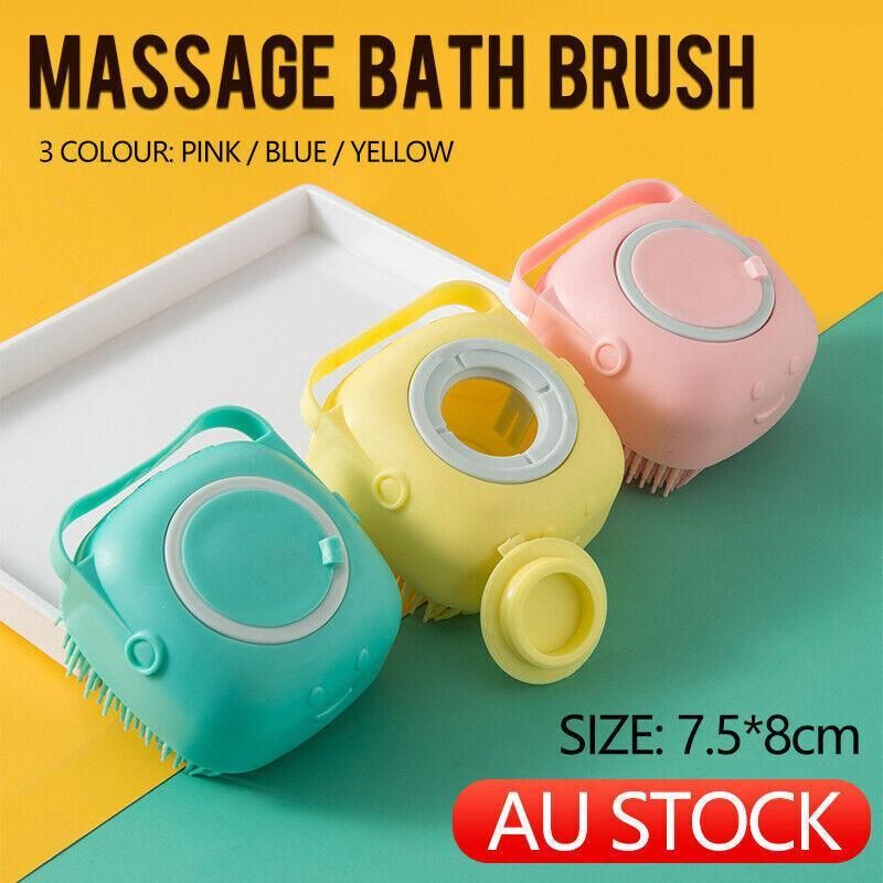 Pet Massage Bath Brush For Dog Cat Shampoo Dispenser Silicone Scrubber Wash Tool - Yellow — image 2