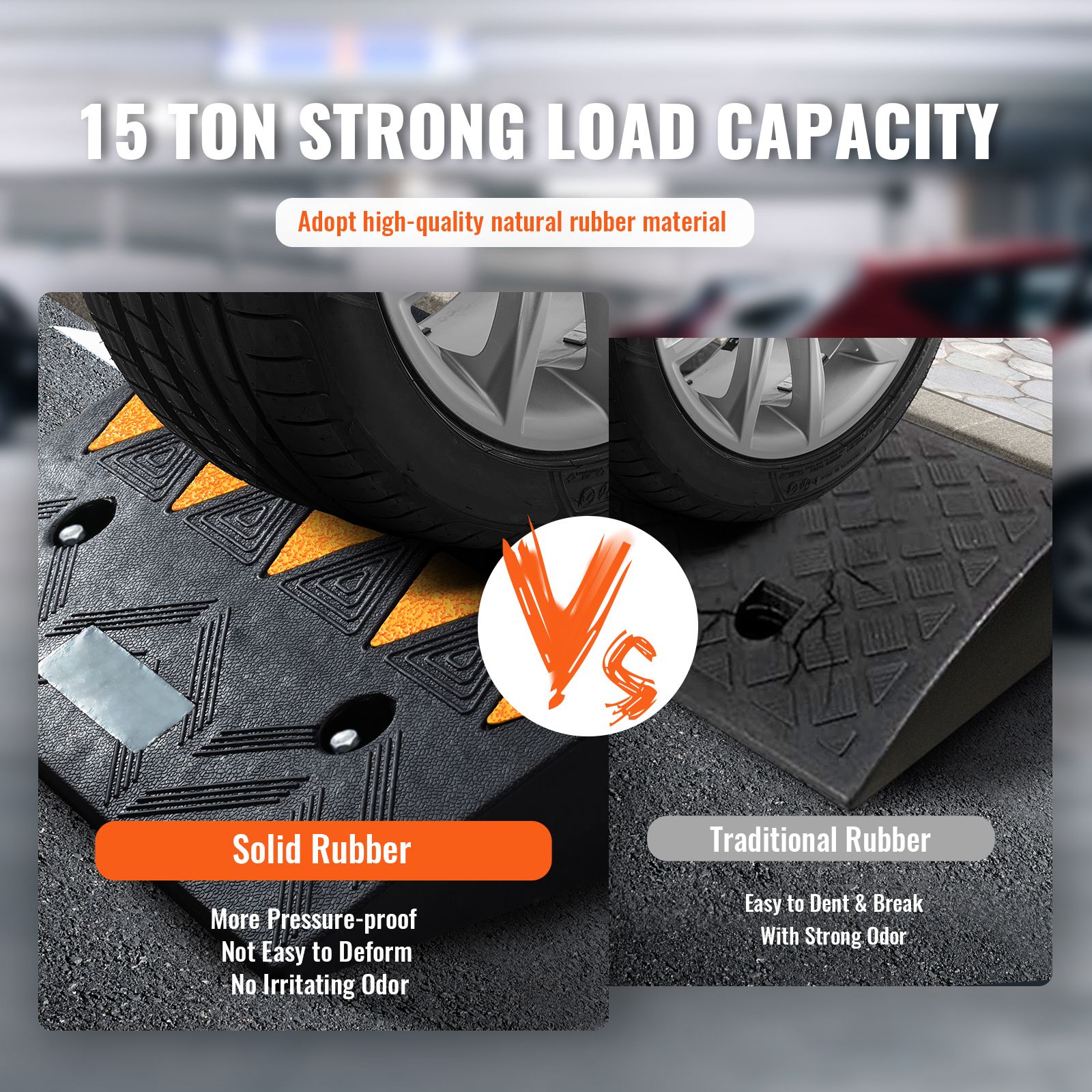 Rubber Curb Ramp 2 Pack, 11 cm Rise Height Heavy-Duty 15 tons Load Capacity Threshold Ramps, Driveway Ramps with Stable Grid Structure for Cars, Wheelchairs — image 3