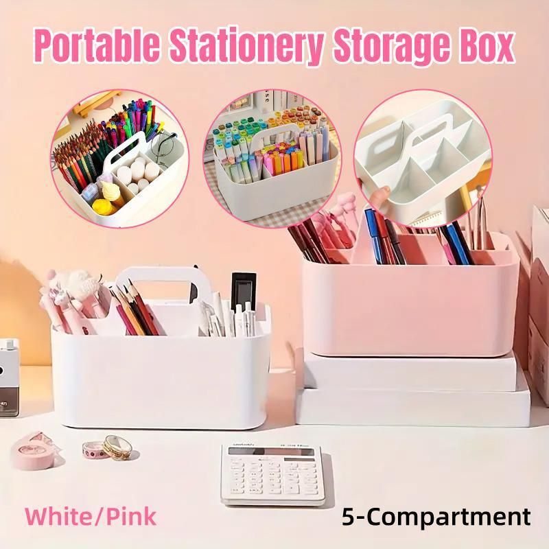 Multi Functional Desktop Organizer Compartmentalized Storage Box Portable Basket - Pink — image 2