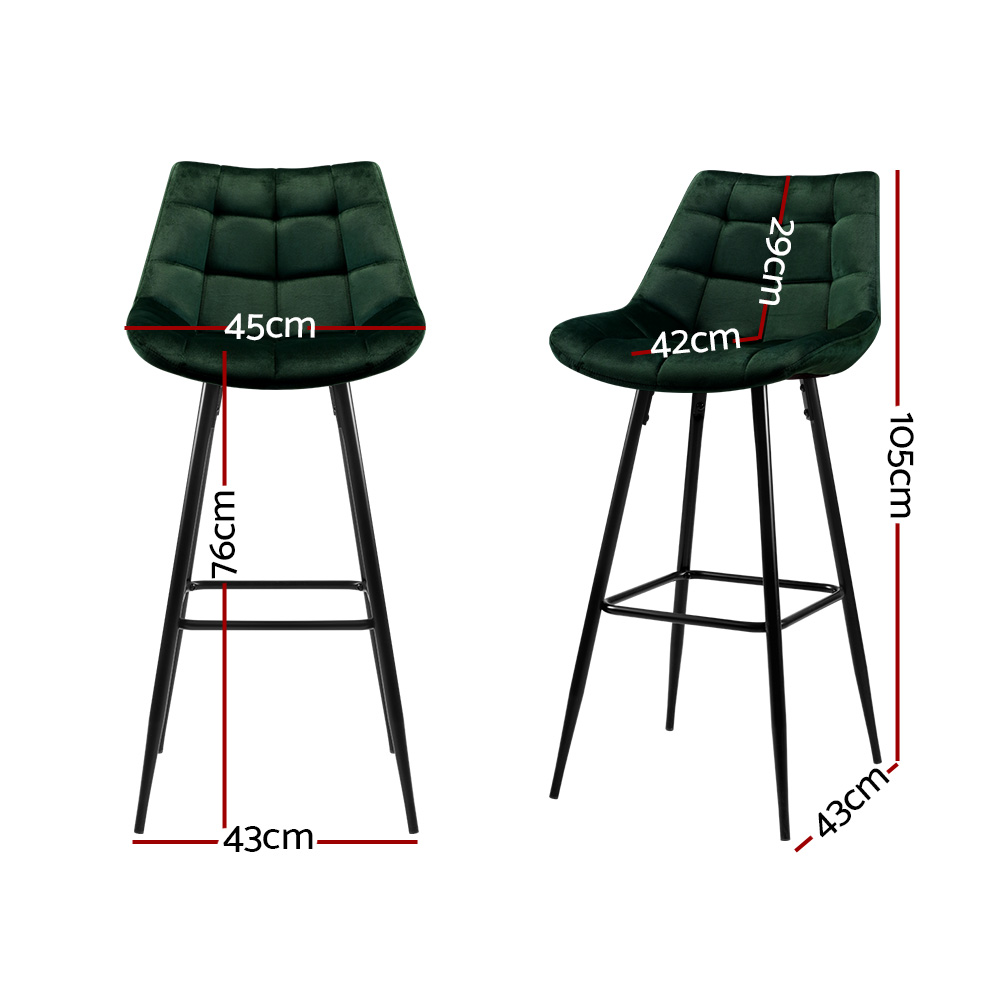 Artiss 2x Bar Stools Velvet Chairs Green — image 2