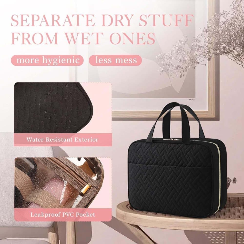 Waterproof Makeup Bag with Hanging Hook, Lightweight Toiletry Bag for Bathroom and Travel, Black — image 5