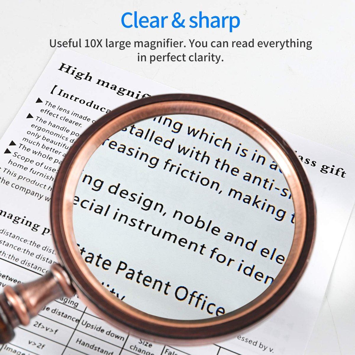 Magnifying glass - 10x magnification - 8.5 × 22.5 cm - wooden handle - Vintage - best reading magnifier — image 3