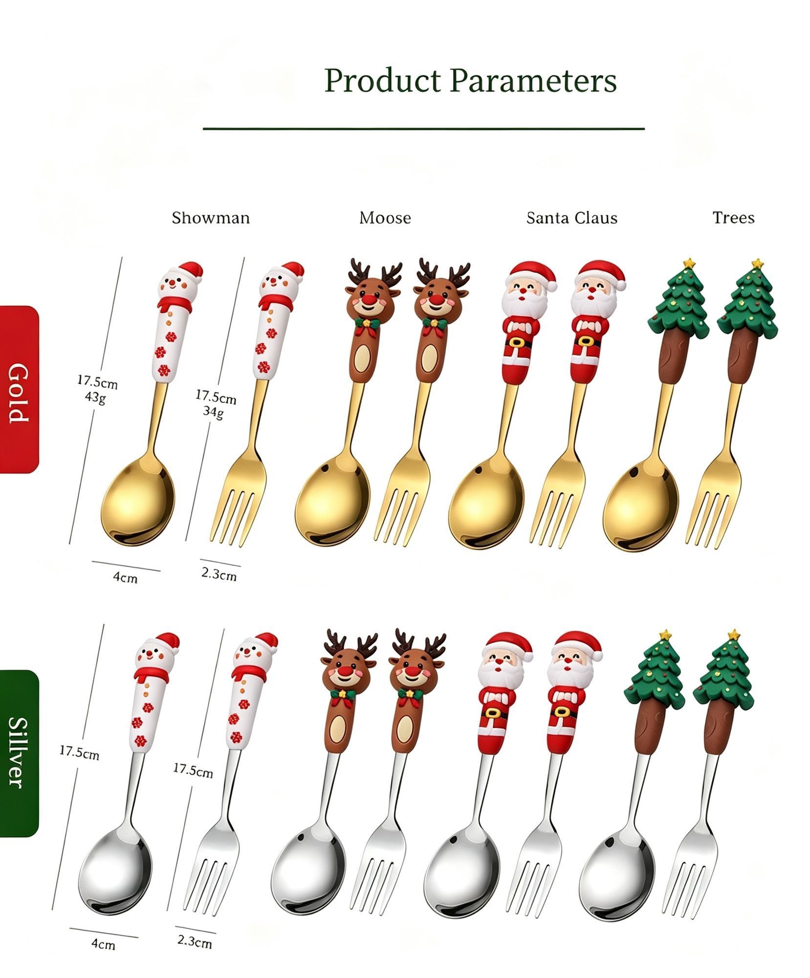 4 Pieces Large Gold Xmas Figurine Handle Stainless Steel Cutlery Kit Style B, Packaged for Christmas Party Dessert and Holiday Gift Hampers — image 5