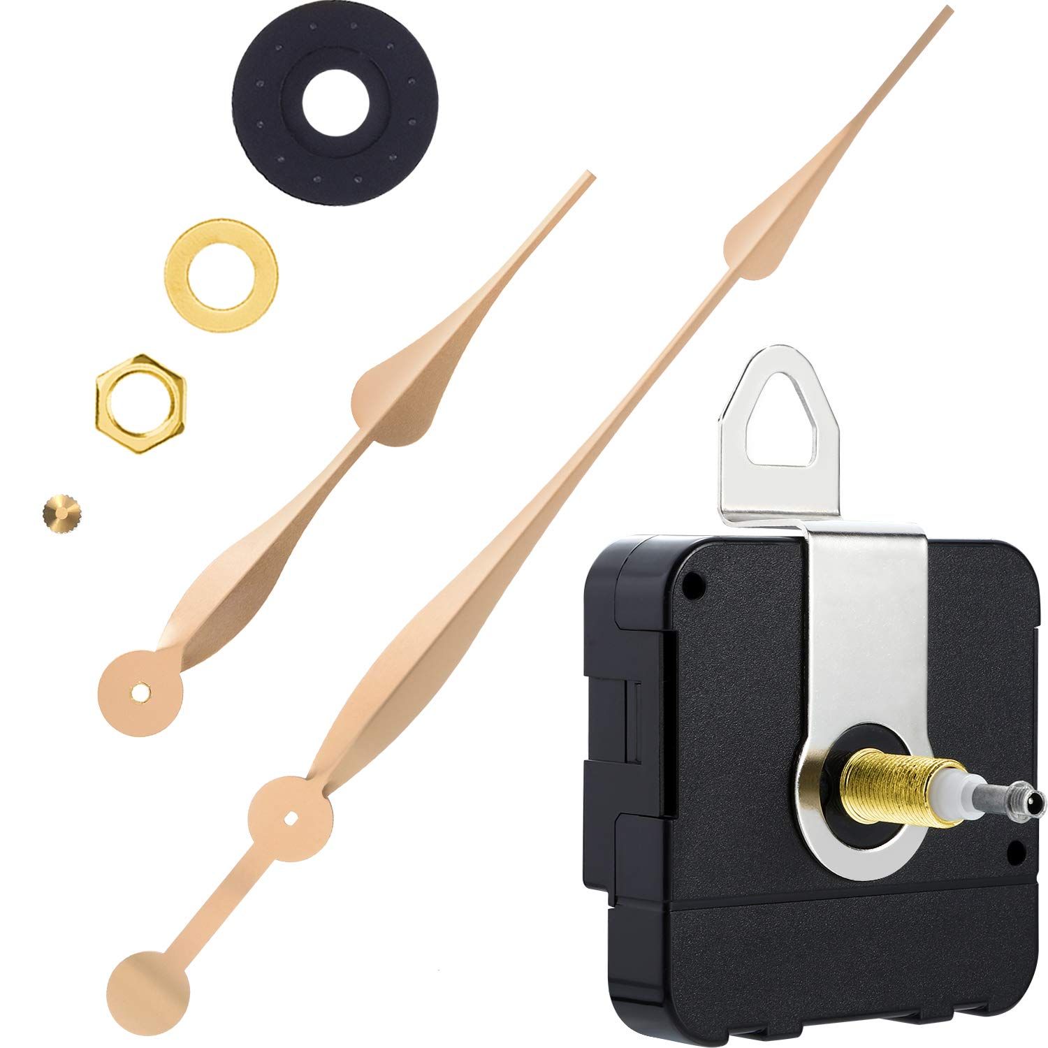 High Torque Long Shaft Clock Movement Mechanism with Inch Long Spade Hands (Gold)