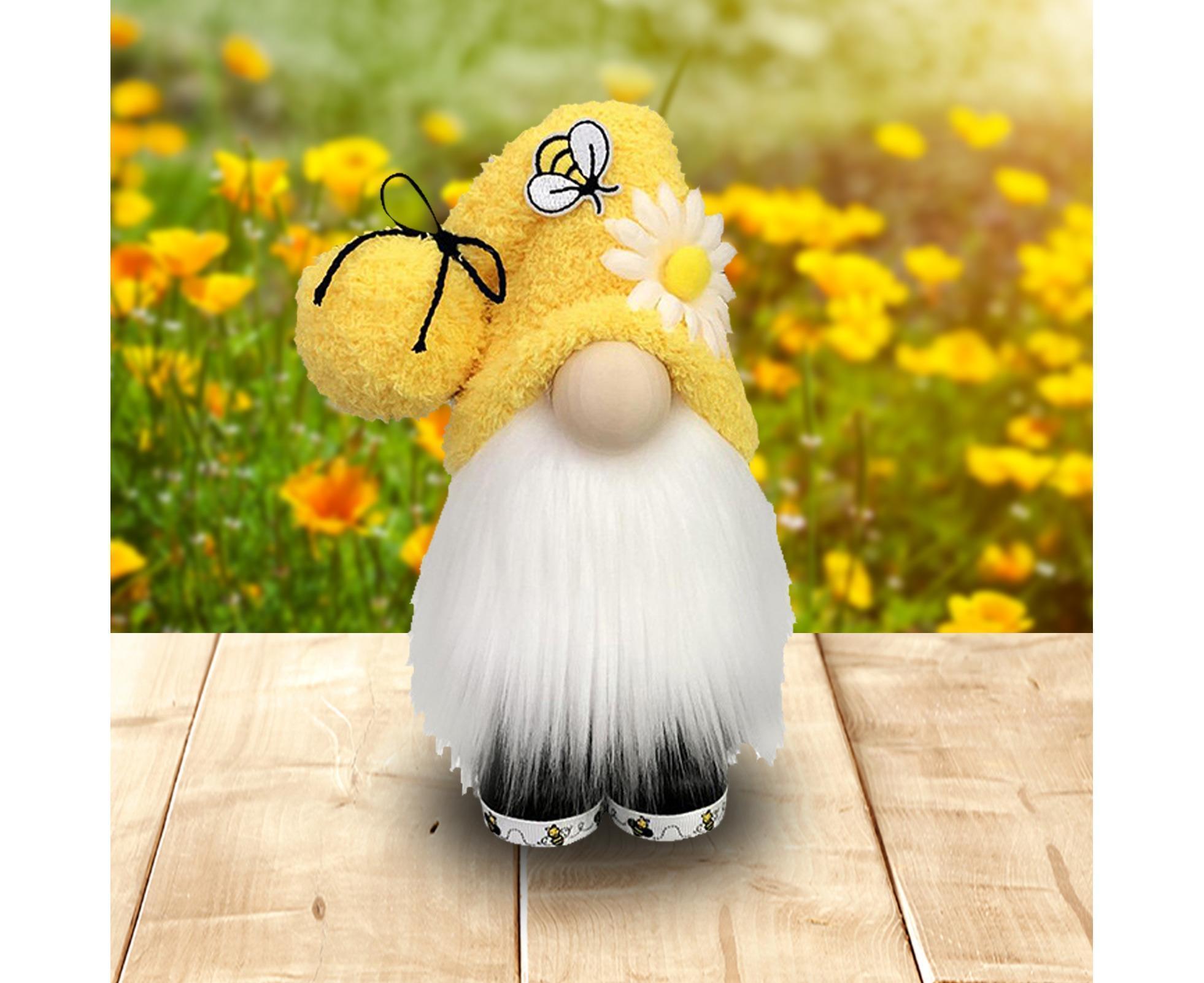 Doll Ornament Adorable Fine Workmanship Plush Bumble Bee Gnome Decoration for Home Desktop-Yellow — image 4