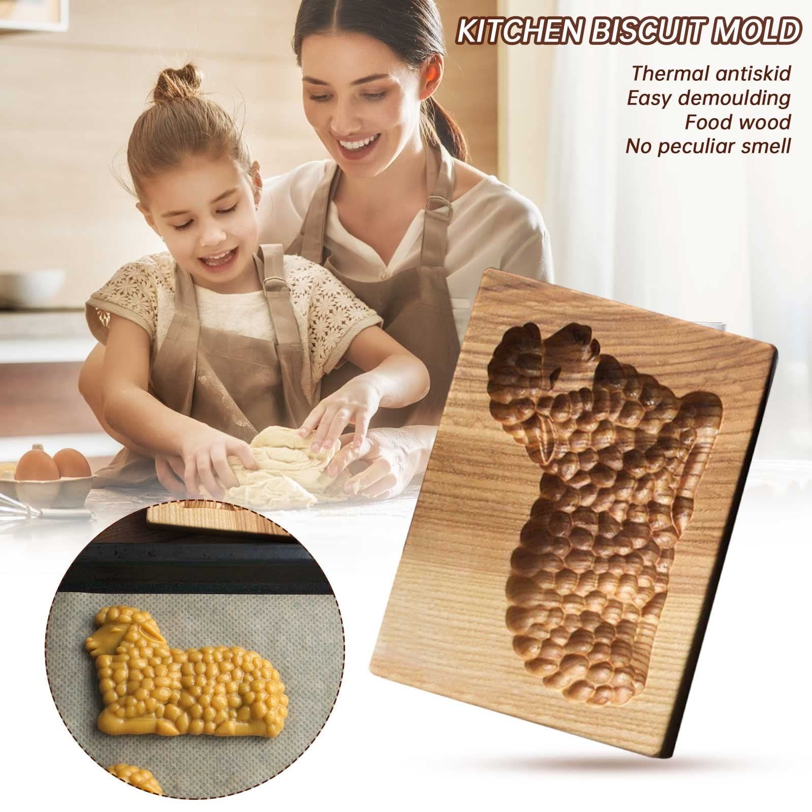 Wooden Cookie Molds, Engraved Embossing Cookie Cutter with Christmas Tree Deer Pinecones Pattern for Baking Embossed Cookies — image 3