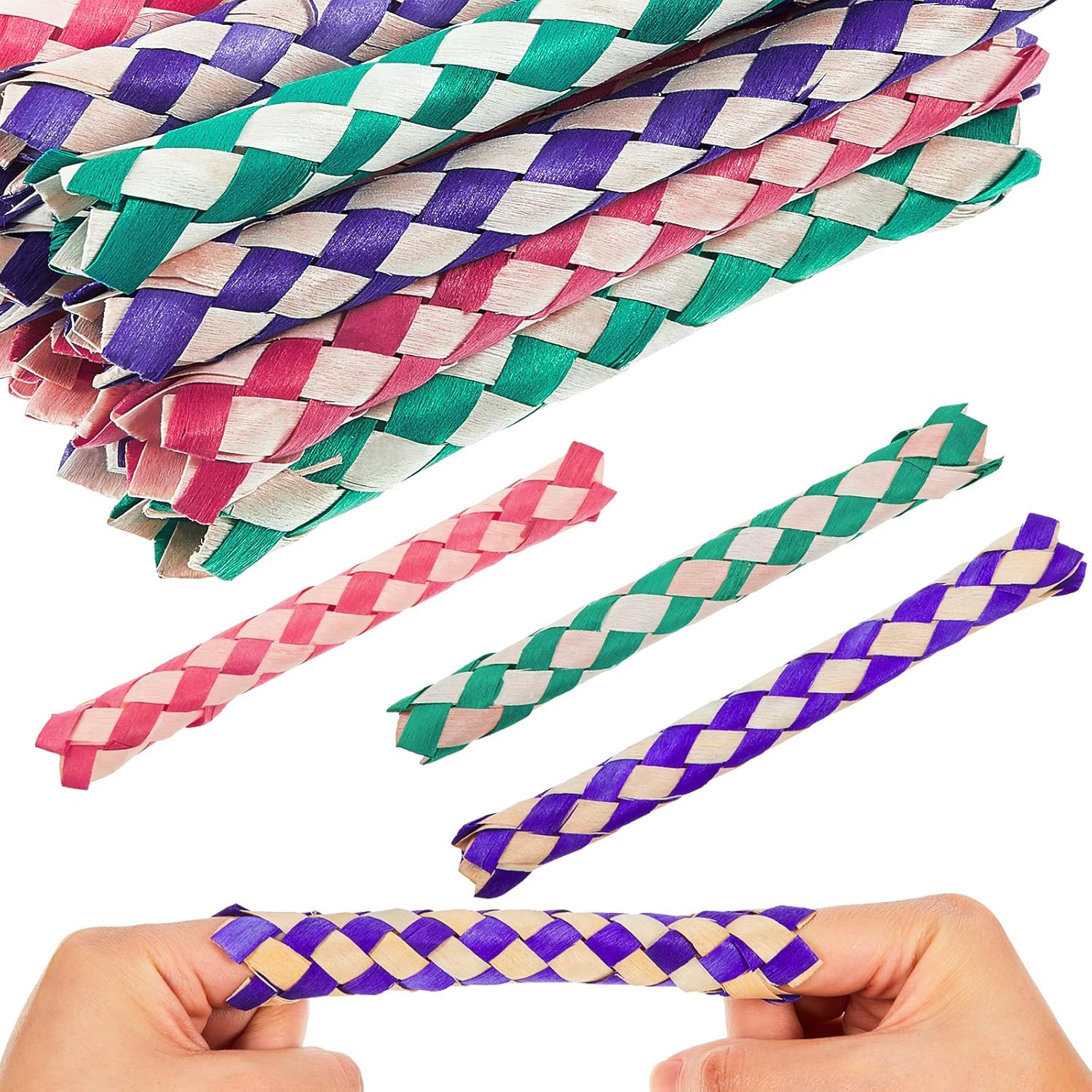 24 Pieces Chinese Finger Trap Bamboo Finger Traps PET Bird Chew Toy Birds Foraging Chopper Toy for Kids Birthday Party Favors Piñata Fillers Goodie Bag