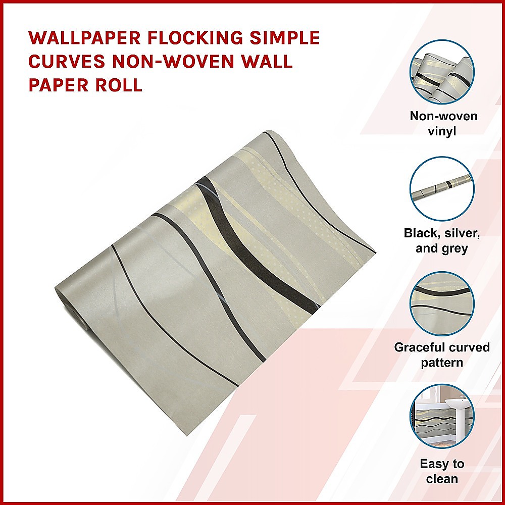 Wallpaper Flocking Simple Curves Non-woven Wall Paper Roll — image 3