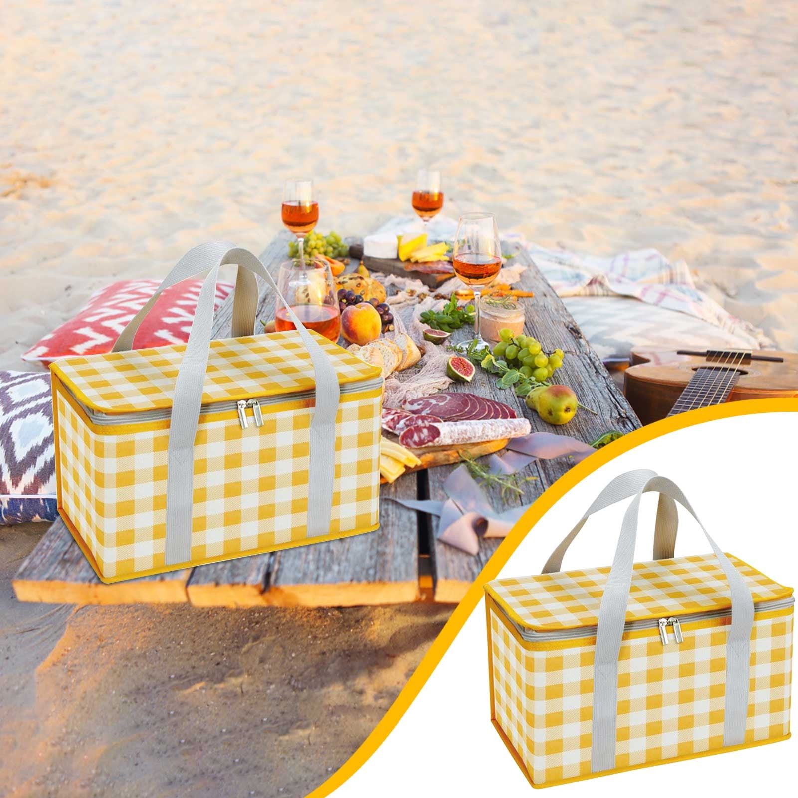 Large Picnic Basket Shopping Basket Camping Picnic Basket Travel Picnic Bag Portable Bento Bag Thermal Insulation Bag Yellow โ image 2