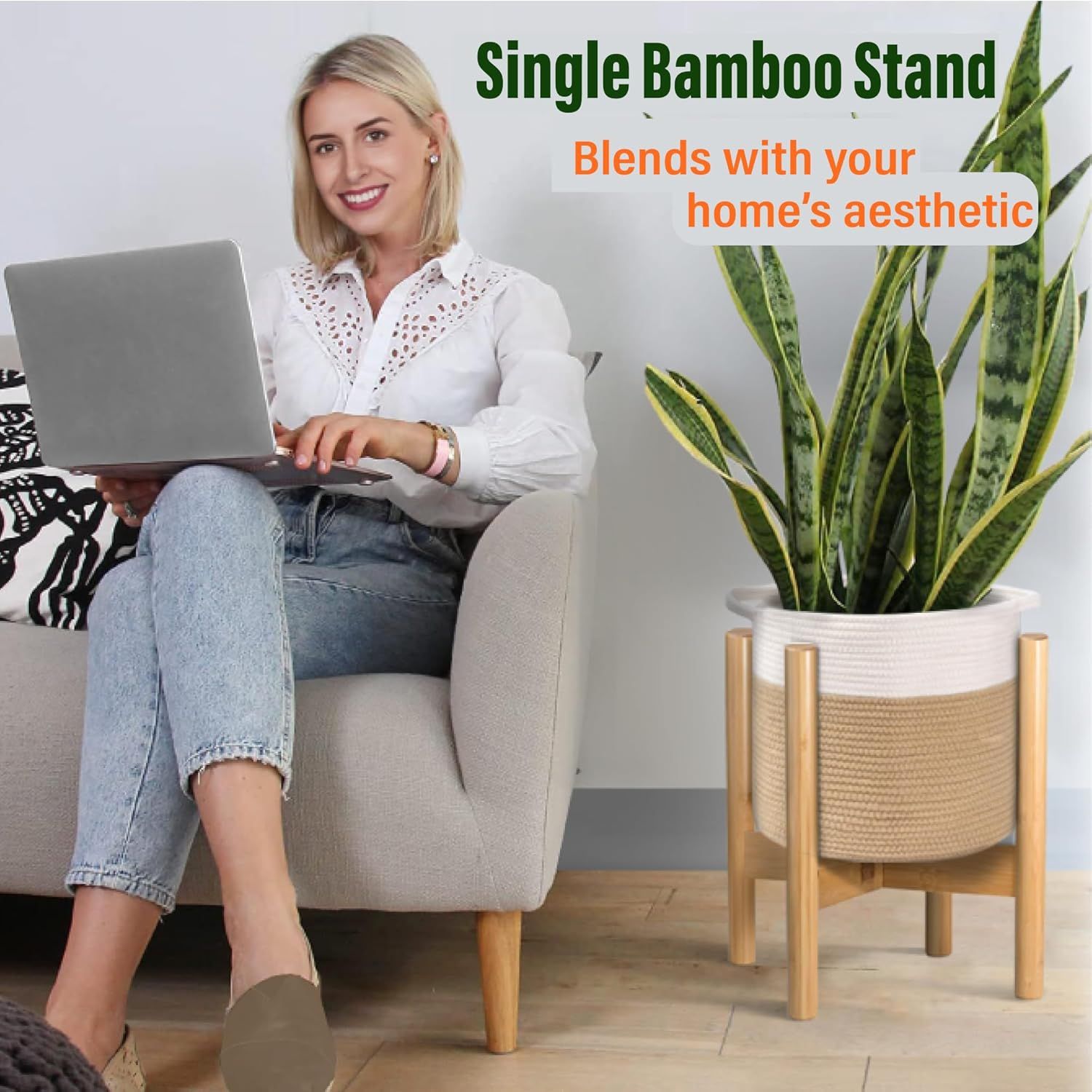 Tall Plant Stand Fixed Size Raised Bamboo Plant Stand for Indoor Pots (Not Included) - Modern Flower Pot Holder with Plug In Design - Easy to Assemble โ image 3