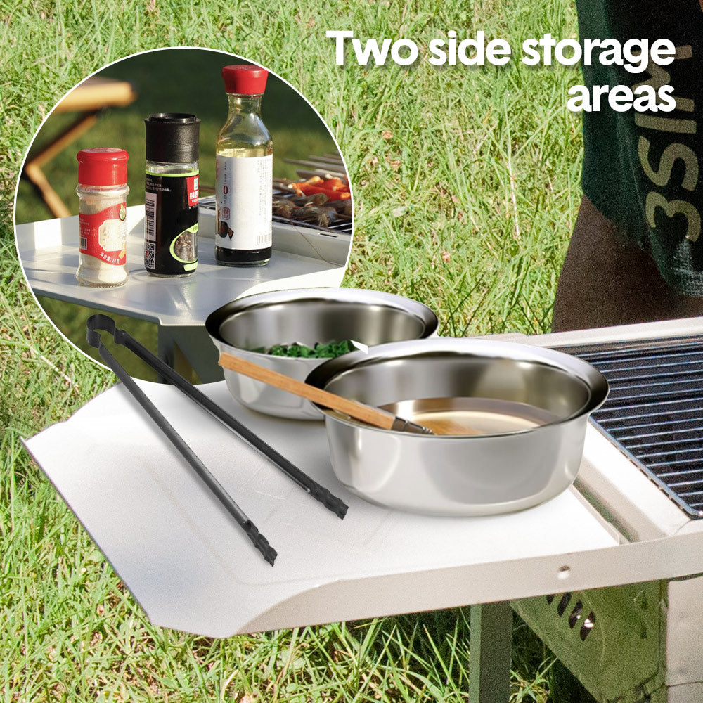 Portable Large Barbecue Charcoal Grill Stove Foldable Kebab Stainless Steel BBQ Grill With 2 Grill Nets 2 Enamel Baking Pans And Tong Outdoor Camping Patio — image 3