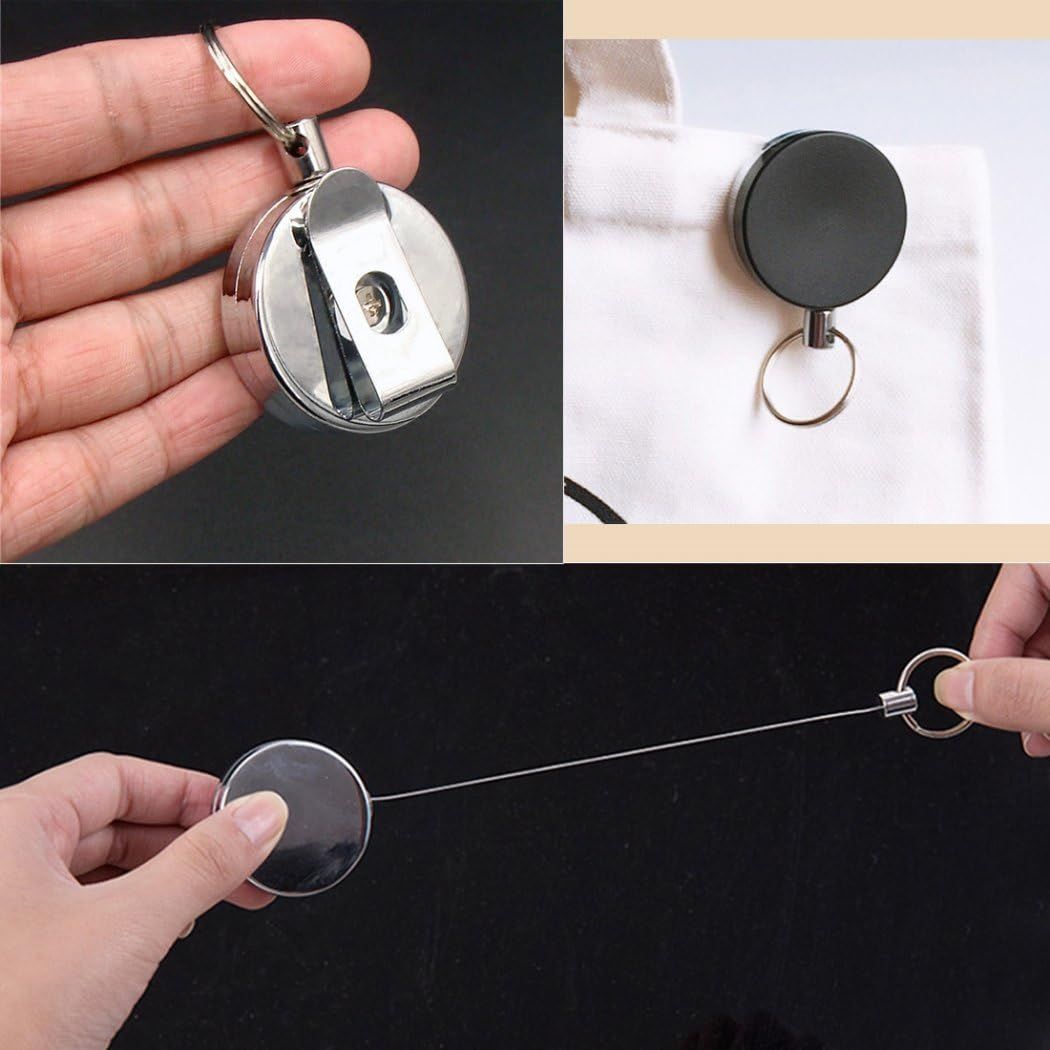 2Pack Heavy Duty Retractable Badge Holder Reel, Metal ID Badge Reel with Clip & Key Ring for ID Key Card Badge & Name Card Keychain โ image 4