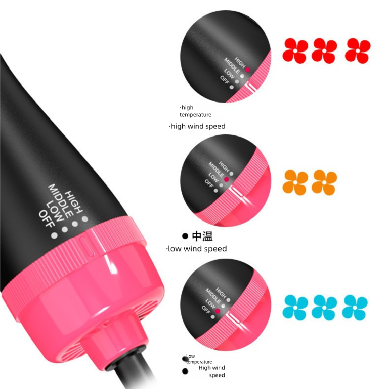 Pink 1000W Professional Hot Air Brush with 3-Temperature & 2-Speed Control – Dual Voltage Hair Styler for Smooth, Voluminous Blowouts — image 5