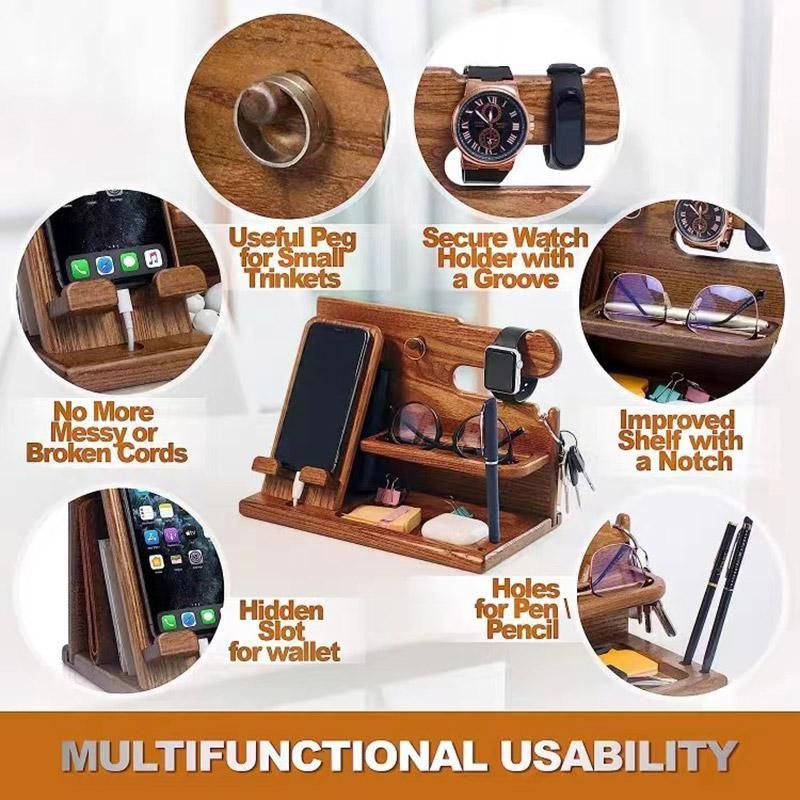 Wooden Mobile Phone Holder Desk Organizer Multifunctional Storage Shelf Stand โ image 5