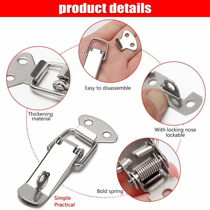 6 pcs Lever Latch Spring Loaded Catch, 72Mm Toggle Spring Loaded Latch With Hook For Cabinet, Box, Drawer, Cupboard โ image 2