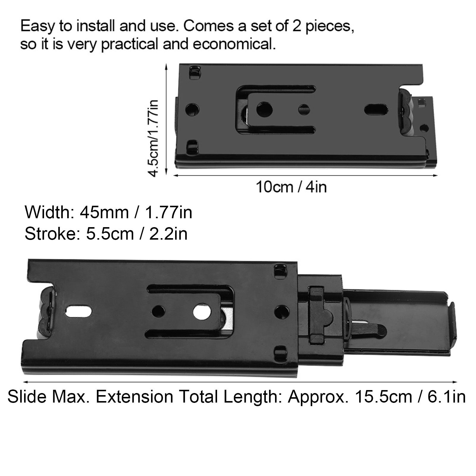 2pcs Mini Short Drawer Slides Furniture Guide Rail Full Extension Kitchen Cupboard Hardware 4in โ image 2