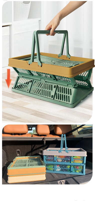 Large Collapsible Storage Basket with Handles - Portable Folding Crate for Shopping, Picnics & Car Trunk(blue) — image 6