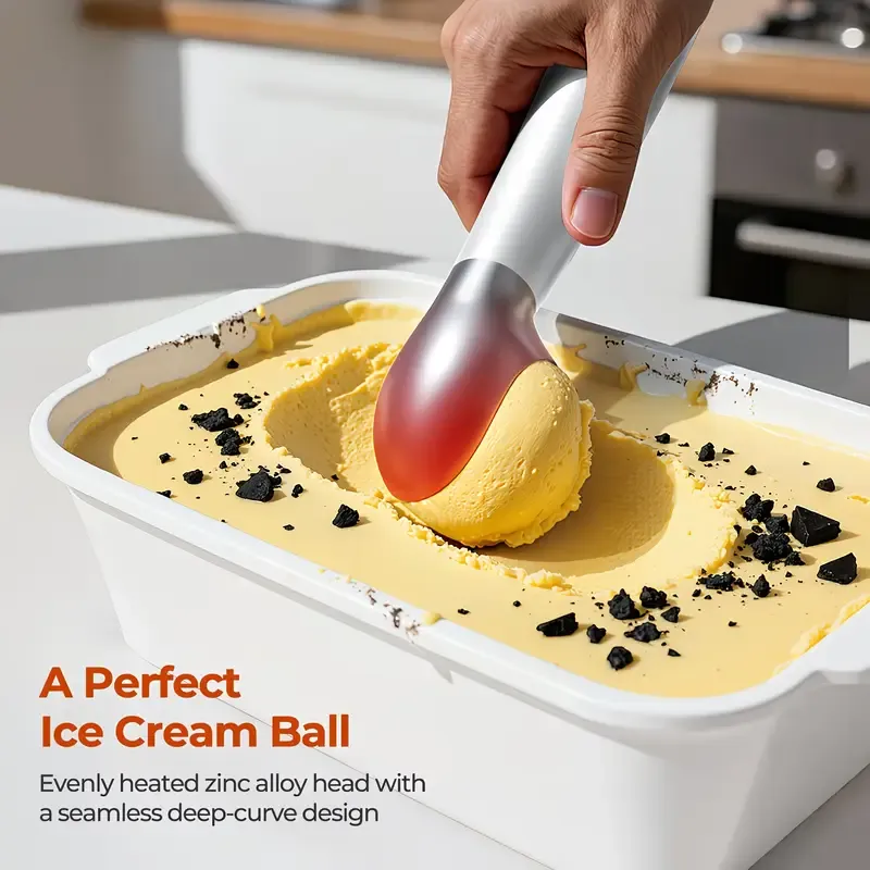 Rechargeable Smart Heated Ice Cream Scoop, 3 Temperature Settings for Quick Scooping, Zinc Alloy Head with Silicone Handle, Type-C Charging — image 6