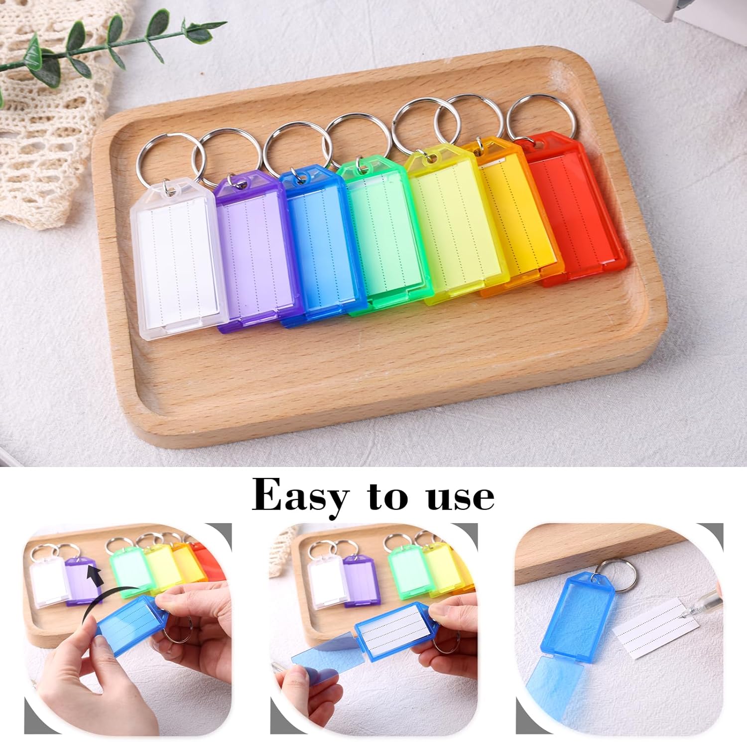 24 PCS Key Tags with Labels, Plastic Key Chain Tags with Transparent Covers and Split Rings for Luggage, Backpacks, Travel, Office, Item Identification — image 5