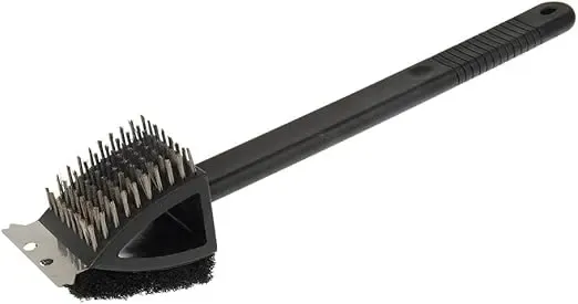 3-in-1 BBQ Grill Cleaning Brush with Scraper, Scrub Pad and Brass Bristles for Grills and Griddles, Black, 38 cm — image 2