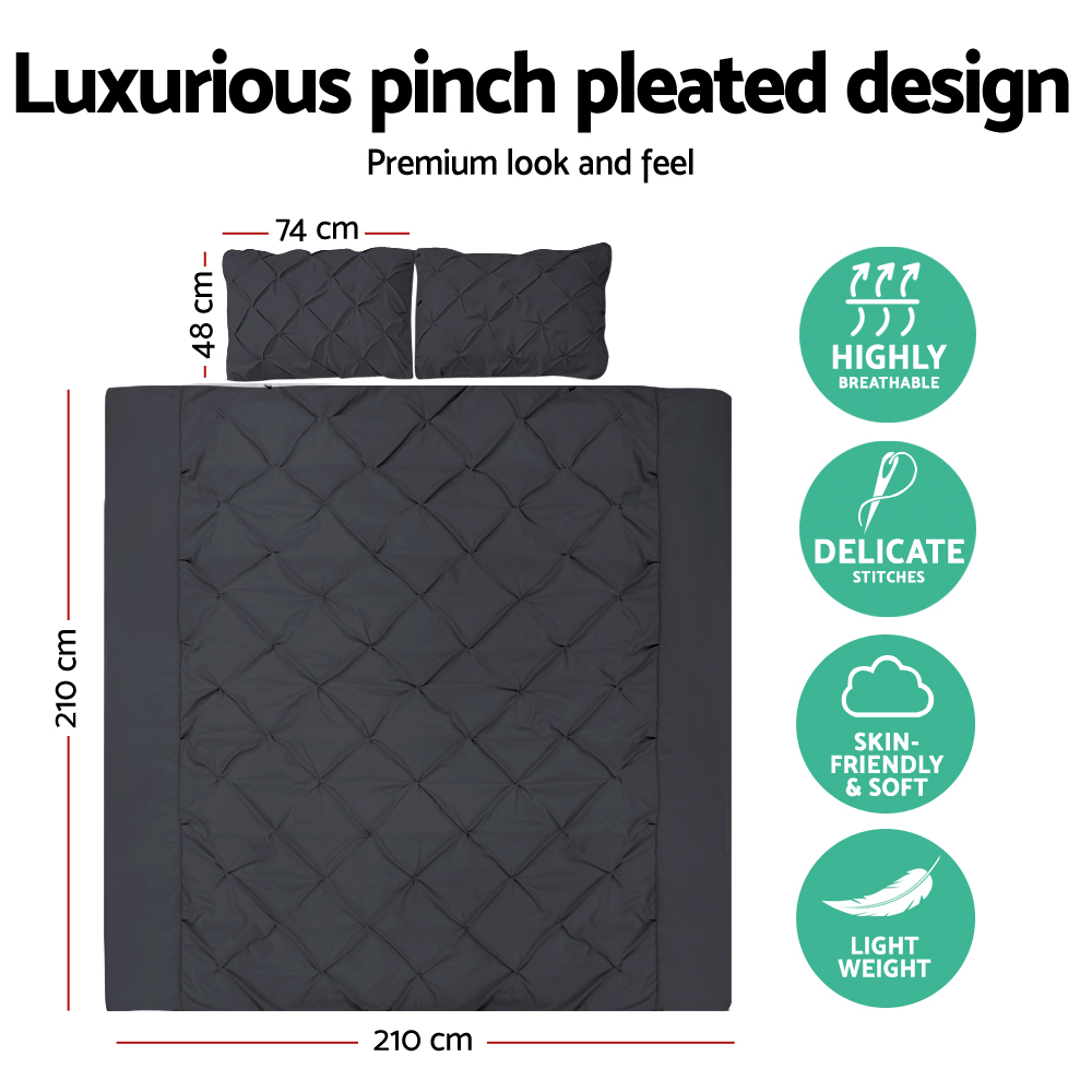 Giselle Bedding Quilt Cover Set Diamond Pinch Black Queen โ image 2