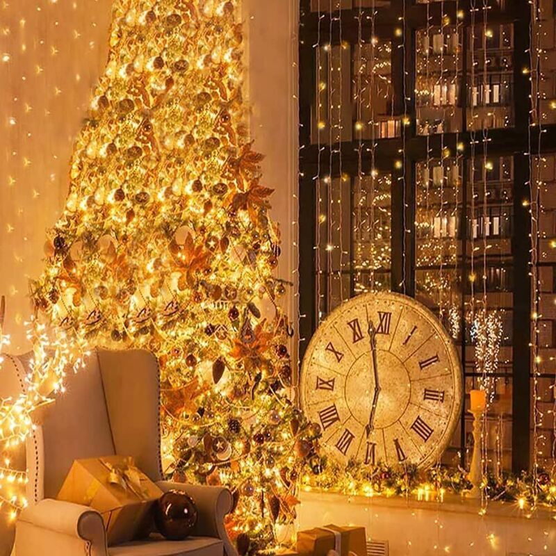600 LED Waterproof Curtain Fairy Lights 8 Modes Warm White, 6 × 3 m — image 3