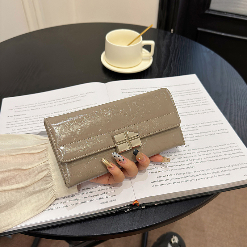 Beige Elegant Women's RFID Blocking Long Wallet - PU Leather Clutch Purse with Clasp โ image 2