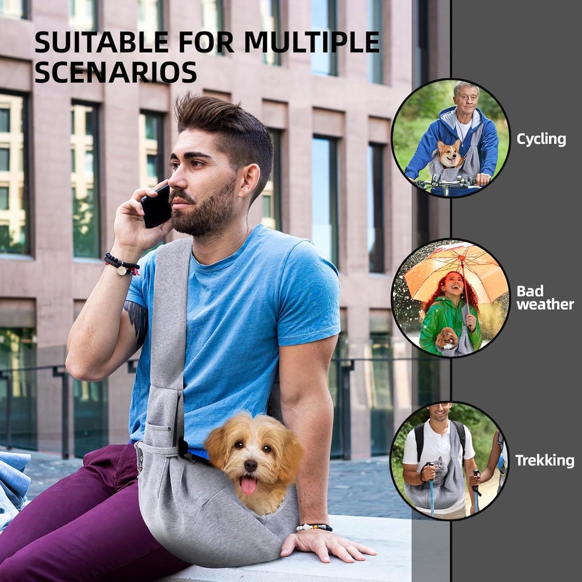 Dog carrier bag - reversible puppy carrier bag - pet bag - cat backpack - dog and cat carrier bag - with storage compartment - shoulder bag - hands-free dog — image 3