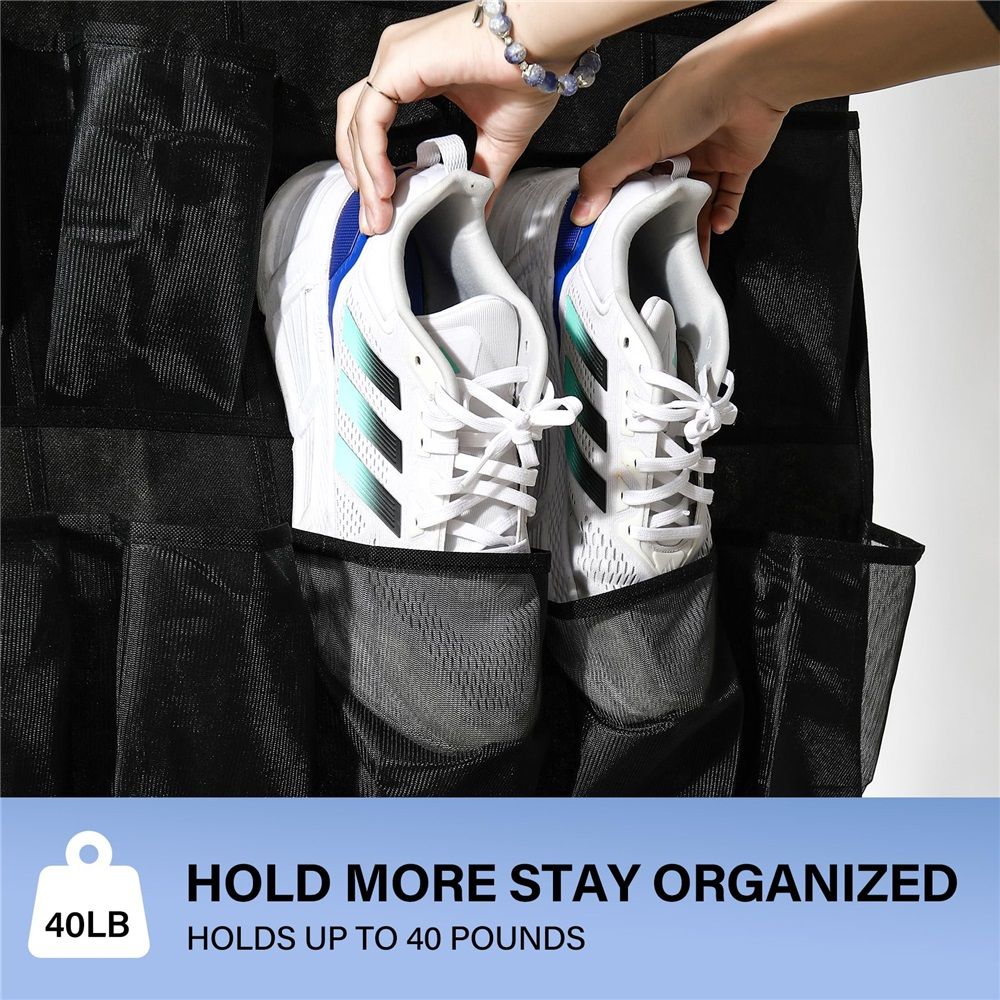 1 Pack 35 Breathable Mesh Pockets Large Hanging Shoe Organizer Over The Door Shoe Rack for Closet Door Storage Shoe Holder Hanger, 4Hooks, Grey (67.9'' — image 3
