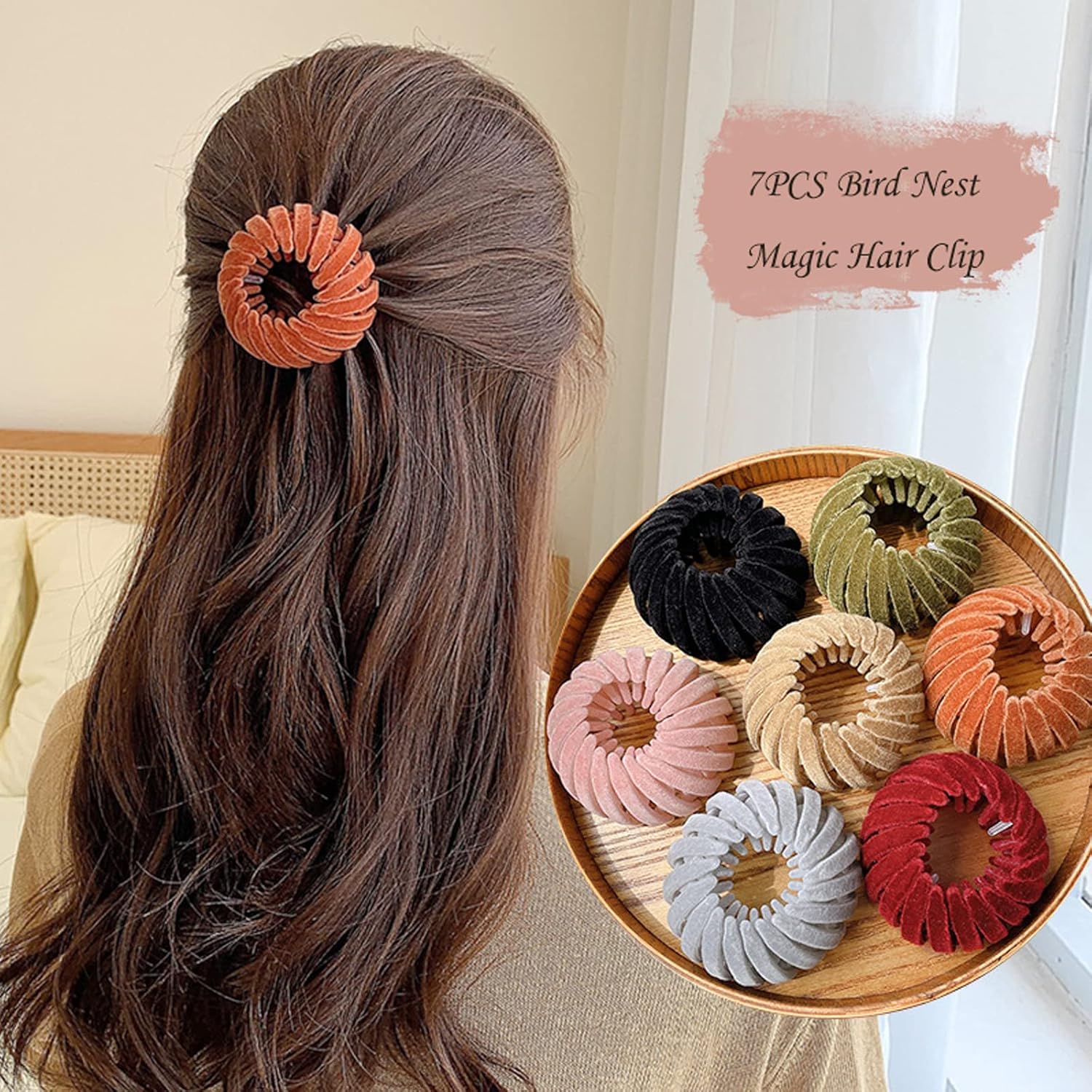 7PCS Bird Nest Magic Hair Clip, Lazy Birds Nest Plate Hairpin for Women and Girls Velvet Fabric, Anti-Skid Design, Compatible with Thin and Thick Hair โ image 2