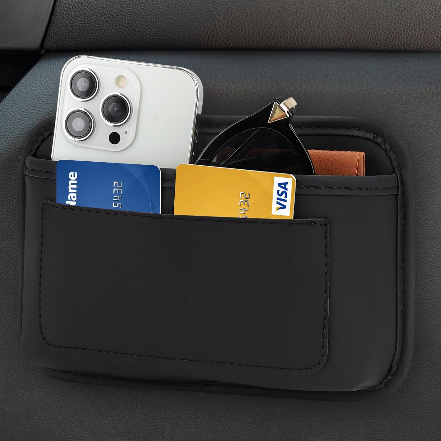 Universal Car Side Pocket Organizer, PU Leather Car Pocket Pouch Cell Phone Sunglasses Holder, Car Phone Pocket Organizer Accessories for Car Seat, Door β image 3