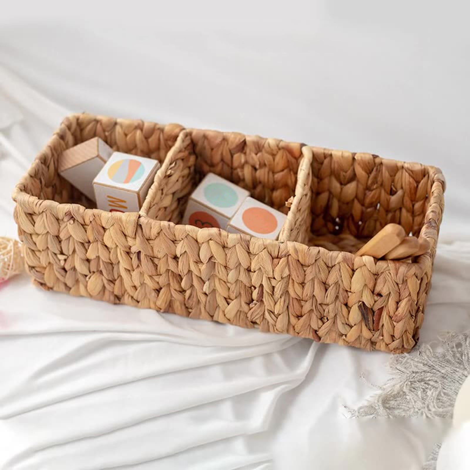 Cotton Rope Storage Basket with PU Leather Handles, Woven Organiser for Toys, Laundry, Blankets, 43 × 17 × 13 cm, Khaki — image 4