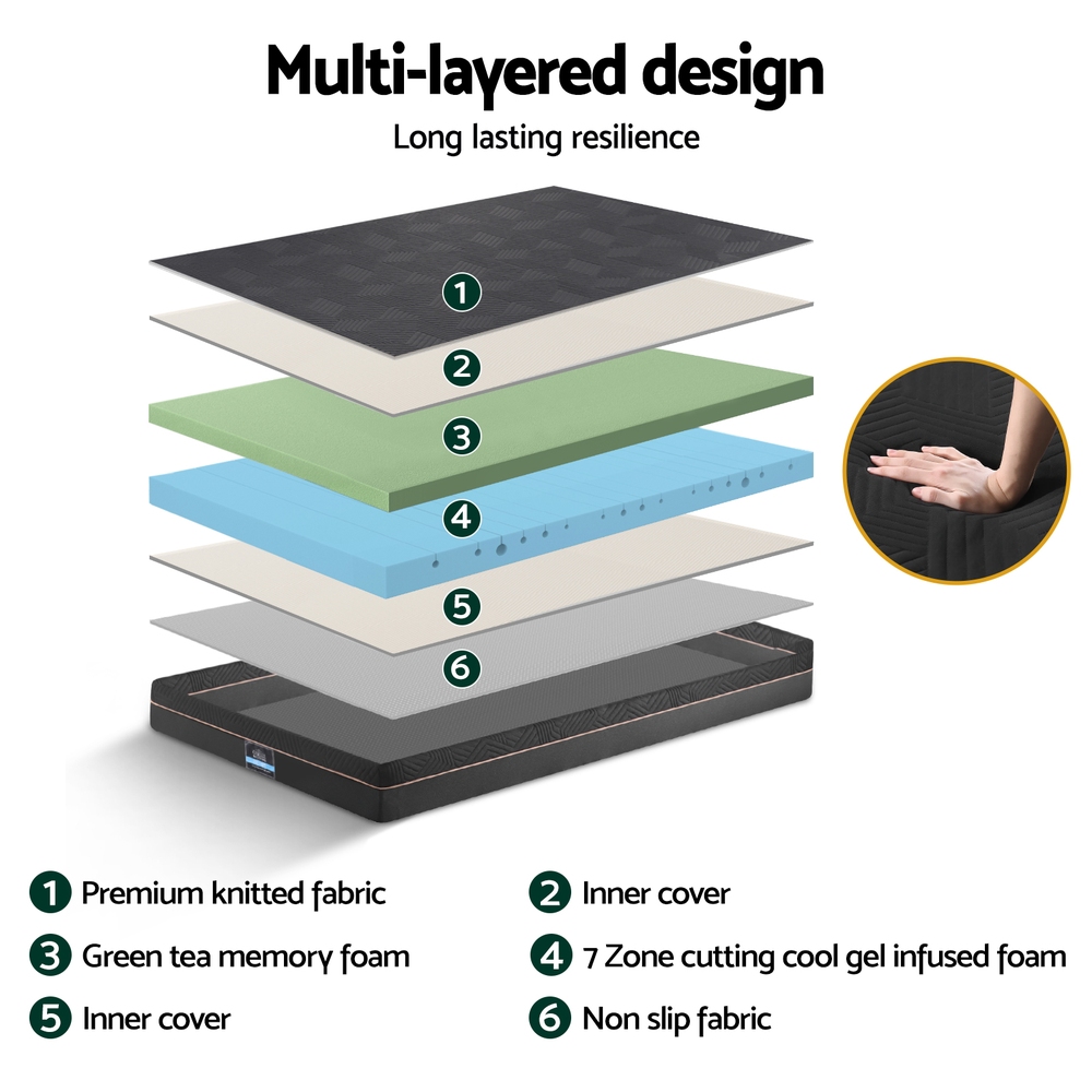 Giselle 18cm Memory Foam Mattress Green Tea Foam Cool Gel Foam Mattresses Single โ image 5
