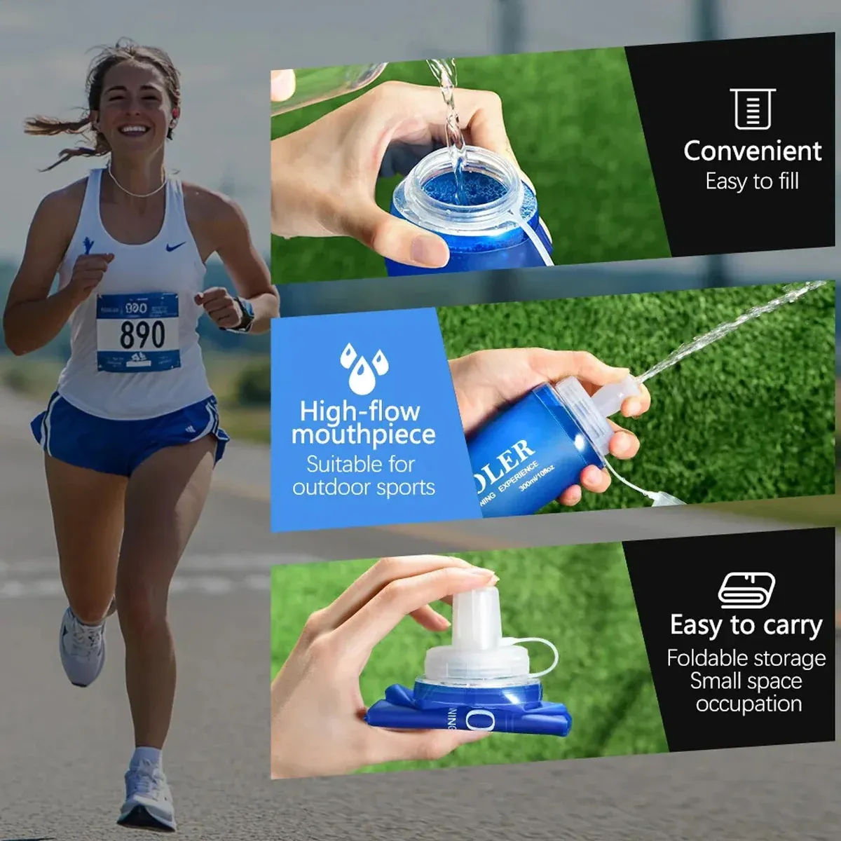 Sports Folding Soft Water Bottle Running Portable Outdoor Large Mouth Hydration — image 6