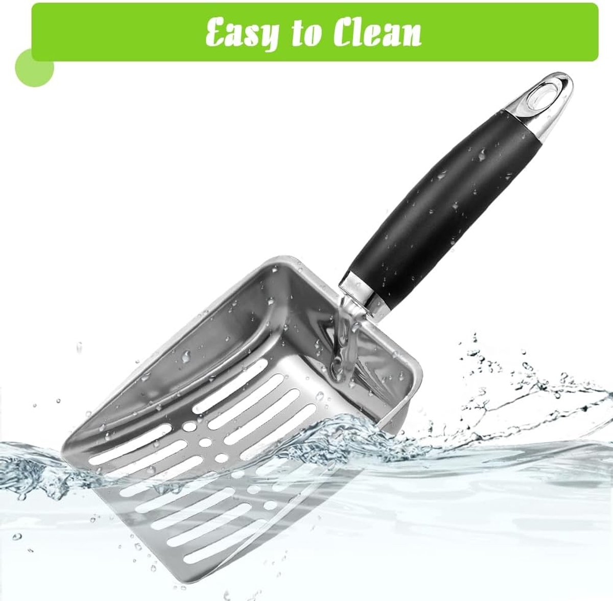Cat Litter Scoop - Metal Cat Litter Scoop Made of Stainless Steel - Sturdy Mesh Scoop - Easy to Clean - Suitable for Litter Boxes - Light Black — image 2