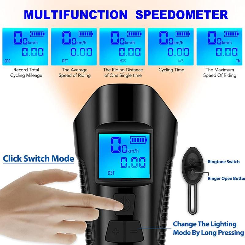 Bike Light Set Speedometer LED Bike Lights Horn LCD USB Bike Tail Light Black — image 5