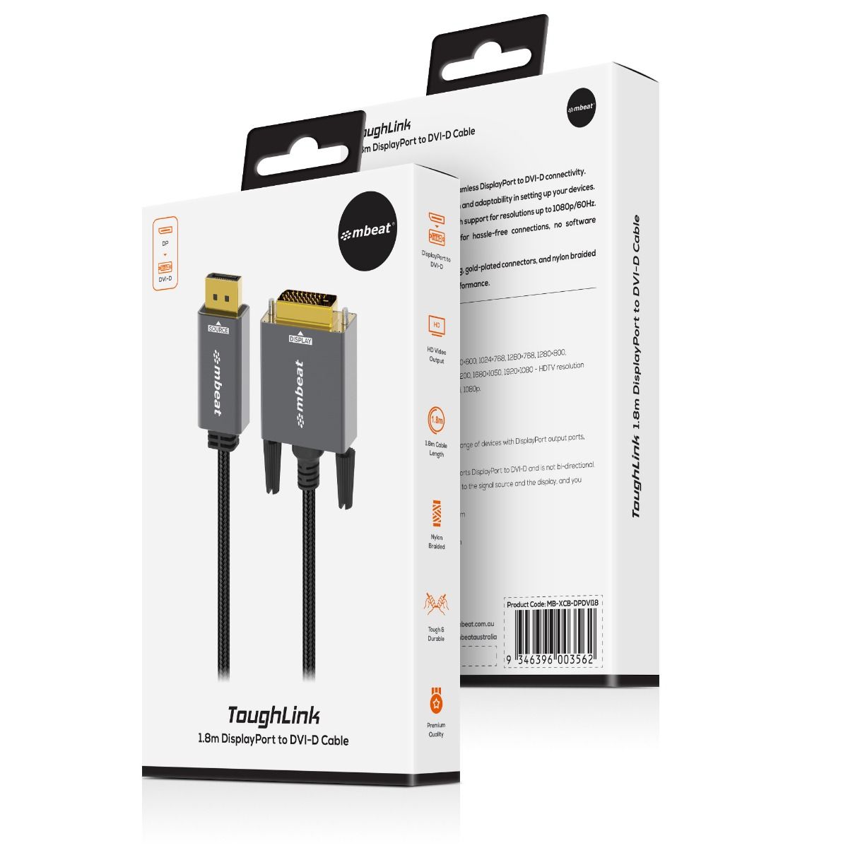 mbeat Tough Link 1.8m DisplayPort to DVI-D Cable — image 5