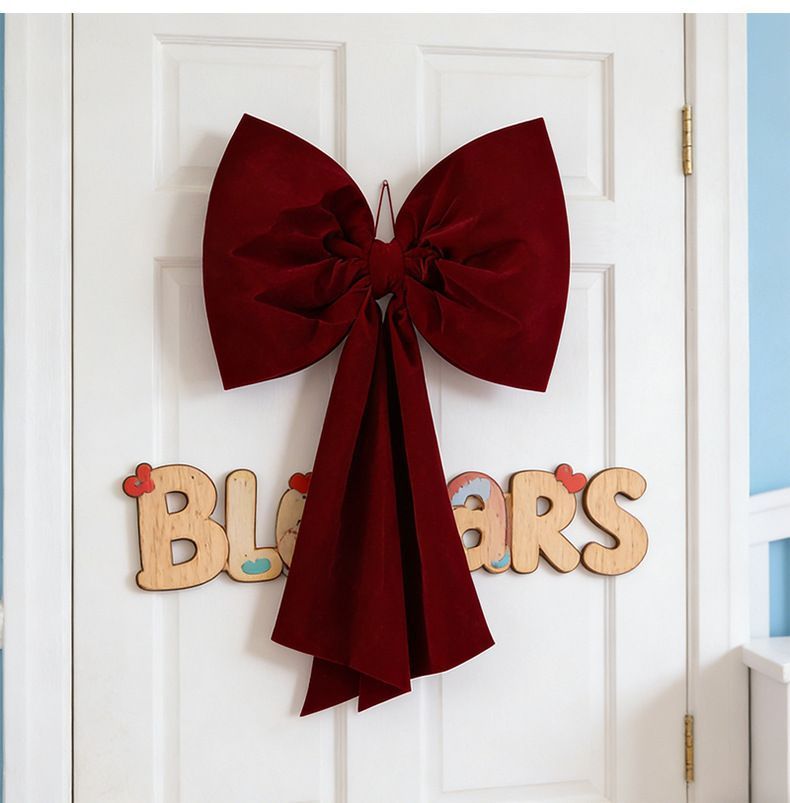 Burgundy Velvet Oversized Christmas Bow, Plush Hanging Pendant For Xmas Tree And Scene Decoration, Burgundy 70x80cm — image 5