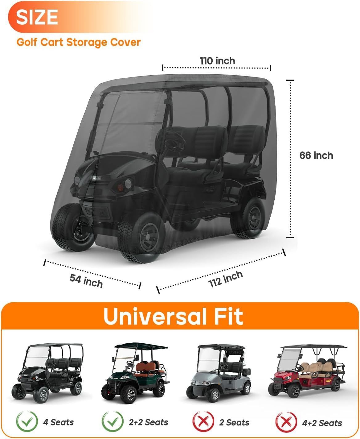 Heavy Duty 420D Oxford Golf Cart Cover with PU Coating, Waterproof Windproof UV-Resistant Storage Protection for 4-Seater and 2+2 Passenger Carts, Includes — image 2