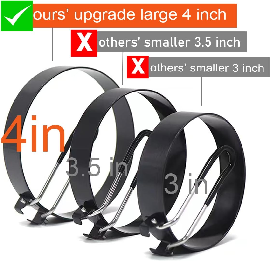 Egg Ring, 4 Packs Upgrade Large 4" Stainless Steel Non-stick Rings for Griddle Frying, Round Cooker for Pancakes, Muffins With Oil Brush and Separator — image 3
