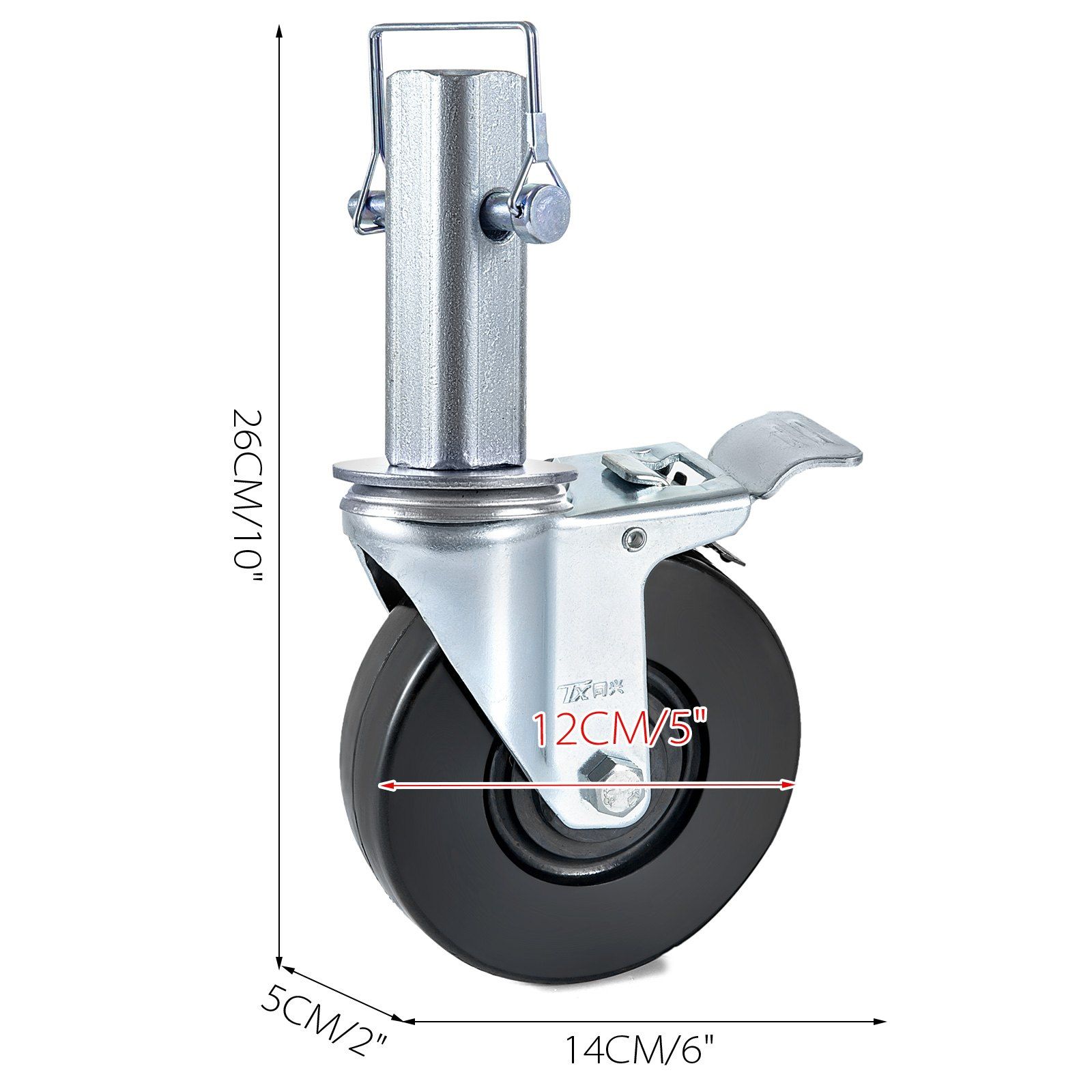 4 Pack 5 Inch Scaffolding Swivel Caster Wheels Heavy Duty Rubber Casters with Dual Locking 1.26 Inch Square Stem 440lbs Capacity per Wheel — image 5