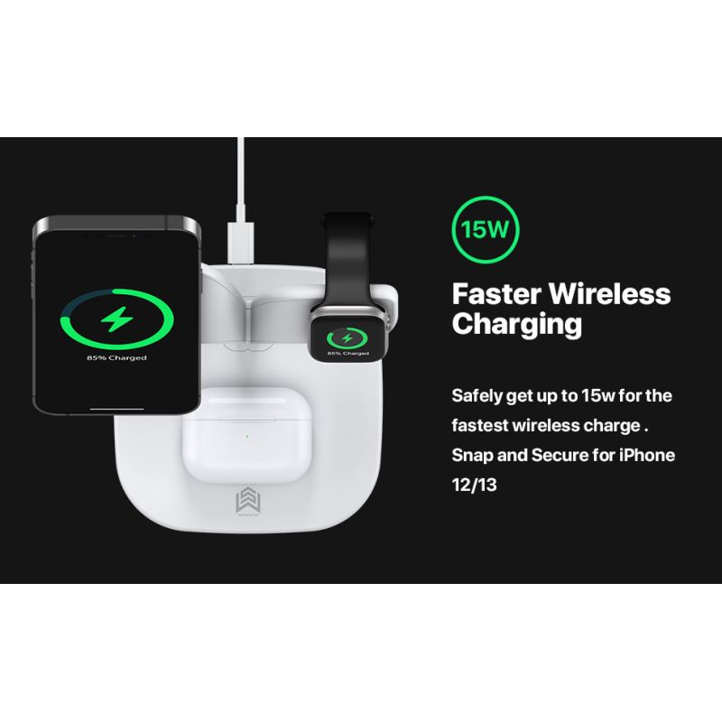 White wireless charger 3 in 1 Fast Charge Charging Station that complements your room Charging Station(165*120*160mm) — image 4
