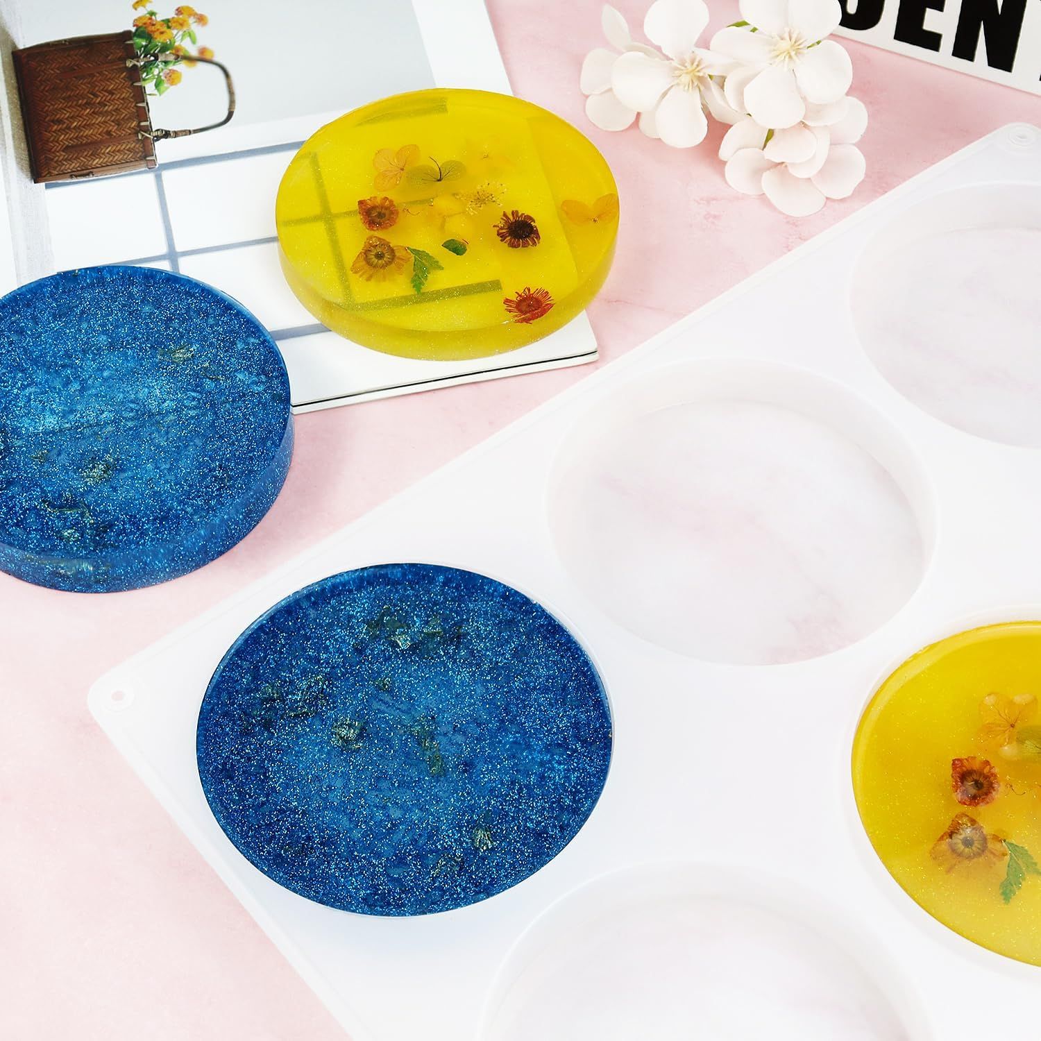 6 Cavity Round Silicone Resin Coaster Mould, Deep Epoxy Casting Mould for Drink Mats, Cups, Home Decor and DIY Craft Projects, 10.2 cm — image 4